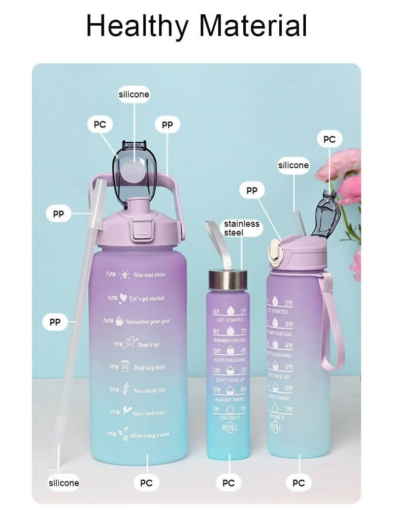 3 in 1 Motivational Water Bottle for health conscious Gym fitness Yoga player with Time Marker (Multicolor)