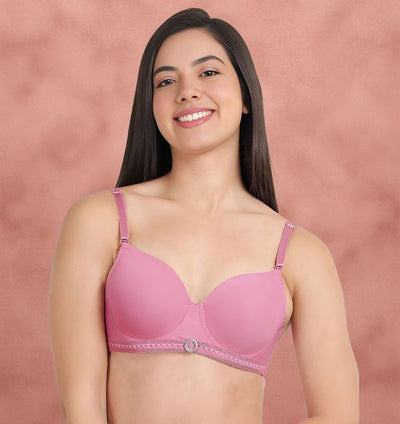 Susie 3/4th coverage WildOrchid Bottom Lace Trim With CharmPadded Adjustable Detachable Multiway Wired Bra