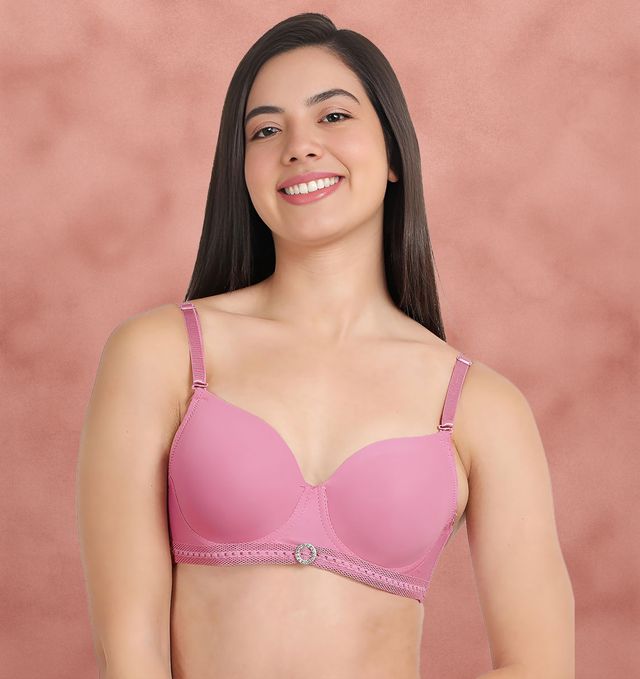Susie 3/4th coverage WildOrchid Bottom Lace Trim With CharmPadded Adjustable Detachable Multiway Wired Bra