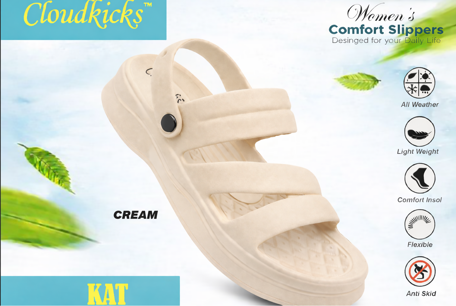 Cloudkicks Womens Everyday Comfort Slippers Lightweight Cushioned Anti Skid Footwear AGARWAL ENTEPRISES
