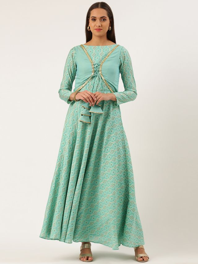 Bollywood Vogue Ready To Wear Blue Printed Jacket Anarkali Suit