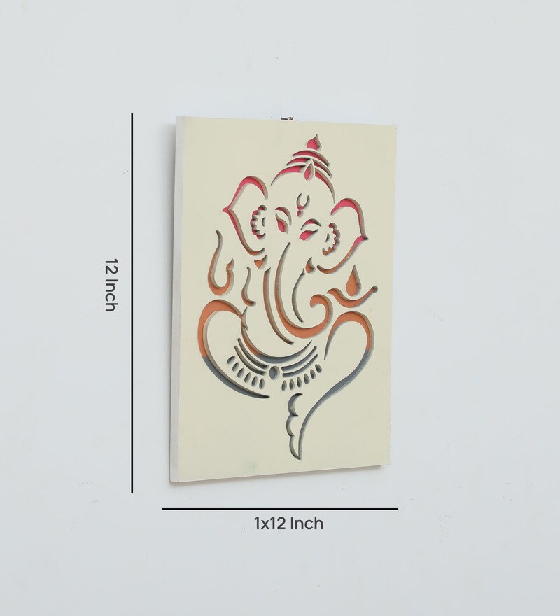 Casacraft by Pepperfry Laser Cut Design Ganpati MDF Spiritual Wall Art White