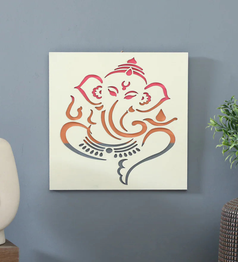 Casacraft by Pepperfry Laser Cut Design Ganpati MDF Spiritual Wall Art White