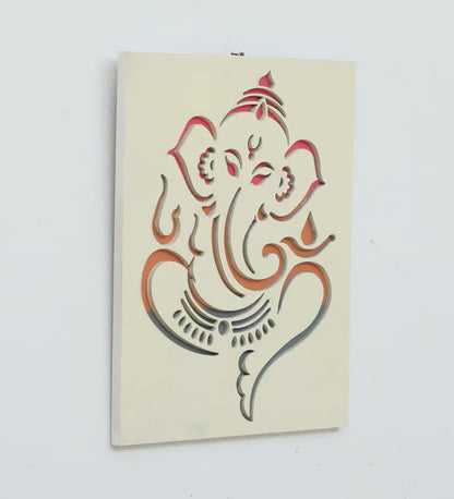 Casacraft by Pepperfry Laser Cut Design Ganpati MDF Spiritual Wall Art White