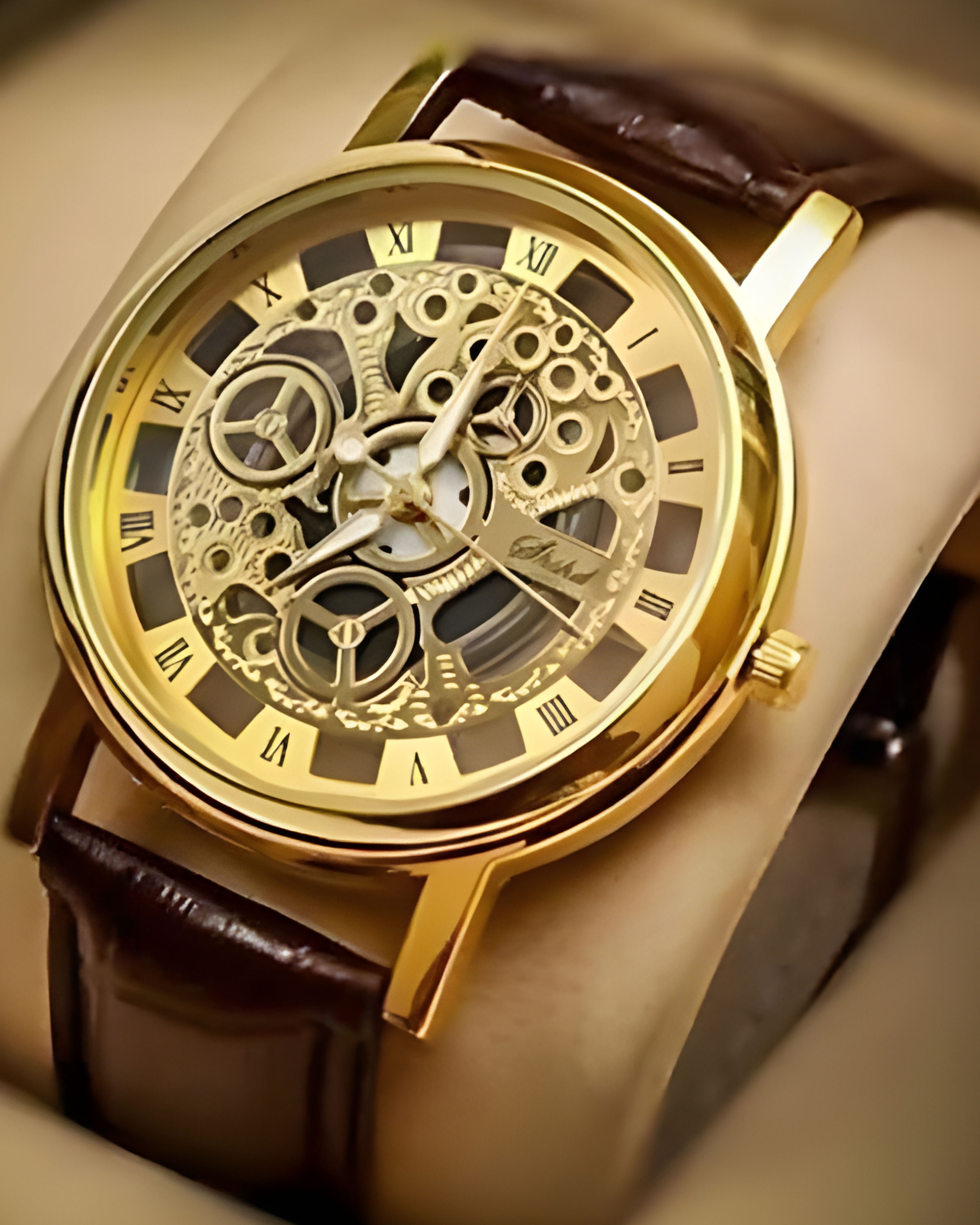 Analogue Golden Dial Men's & Boys' Leather Strap Watch PM WATCHES