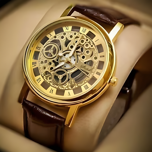 Analogue Golden Dial Men's & Boys' Leather Strap Watch