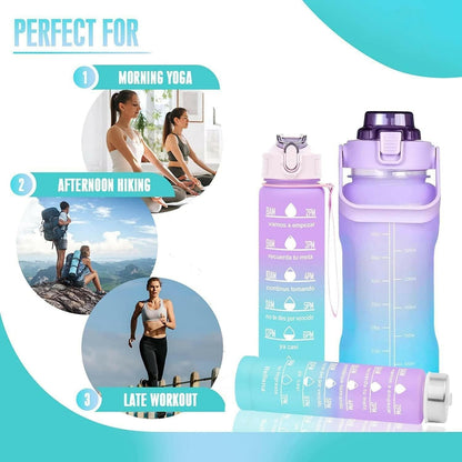 Unbreakable Leakproof Motivational Water Bottle With Phone Holder (Set of 3 Pcs) - HalfPe