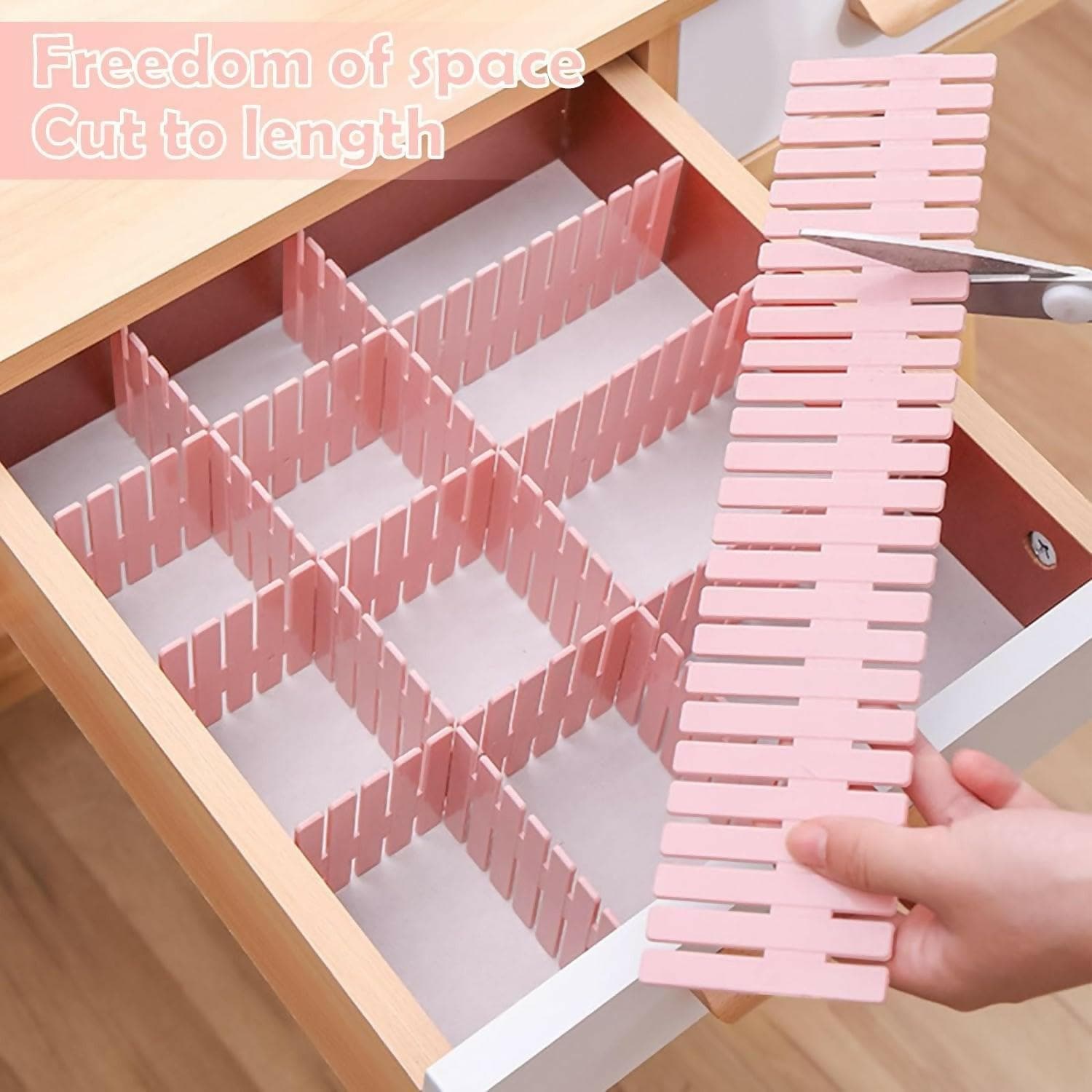 Adjustable Drawer Organizer I DIY Multi-Functional Storage Organiser (Pink, 08 Strips) - HalfPe