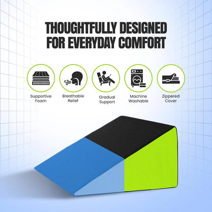 Sleepsia Wedge Pillow for Sleeping | Back Support Orthopedic Memory Foam Wedge Cushion | Back & Leg Support- Green/Black