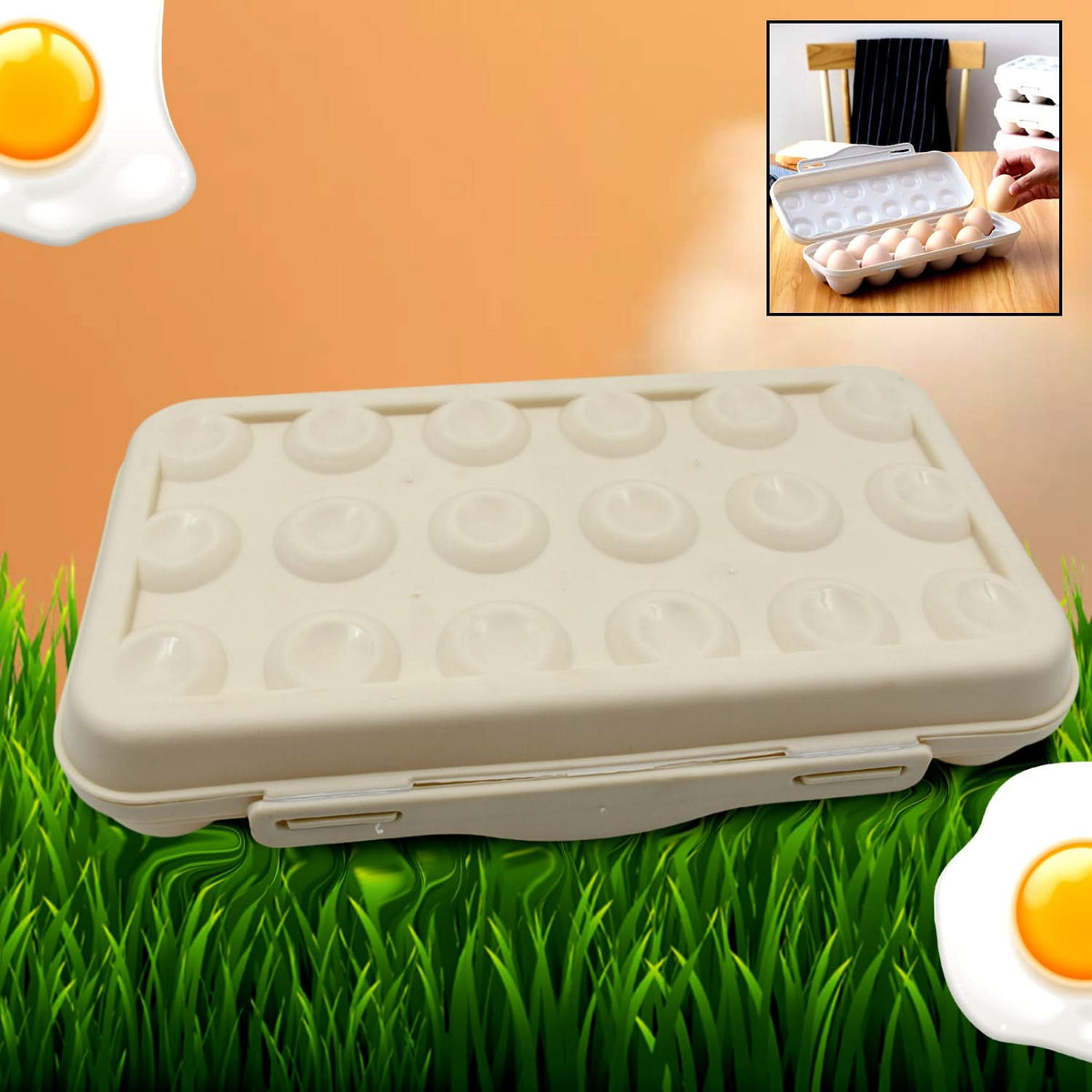 18 Grid Egg Holder with Lid Shock-Proof Egg Storage Box for Fridge & Camping HP DD