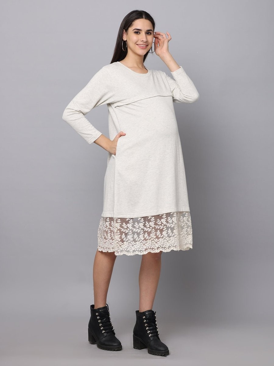 Winter Morning Maternity Sweater Dress With Nursing - DRS - WTRMR - S