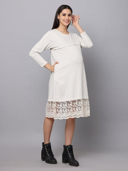 Winter Morning Maternity Sweater Dress With Nursing - DRS - WTRMR - S