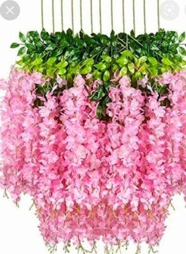 iHandikart Artificial Wisteria hanging flowers for Balcony/Garden decoration (Pink, Pack of 4) - HalfPe