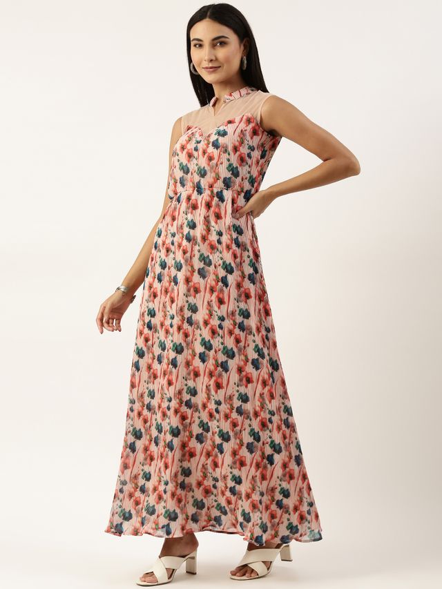 Bollywood Vogue Ready To Wear Multicolored Georgette Pleated Gown