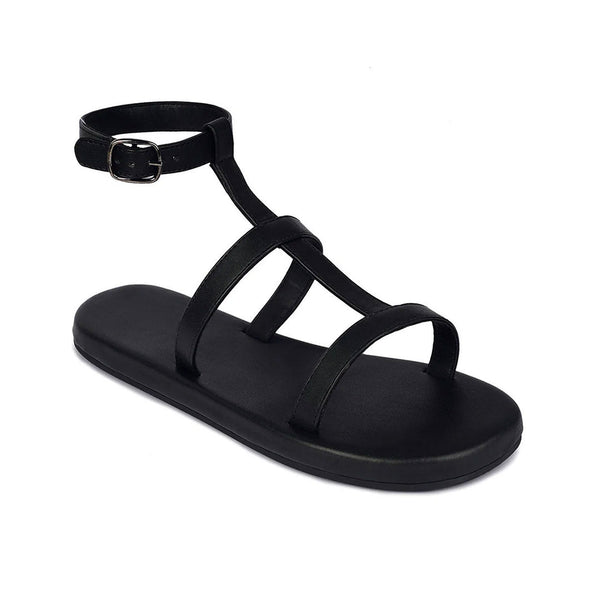 Saba T-Strap Vegan Leather Black Sandals Women Planet Paaduks
