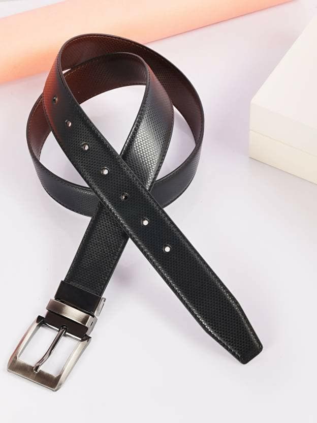 ZEVORA Men Black Genuine Leather Reversible Belt - HalfPe