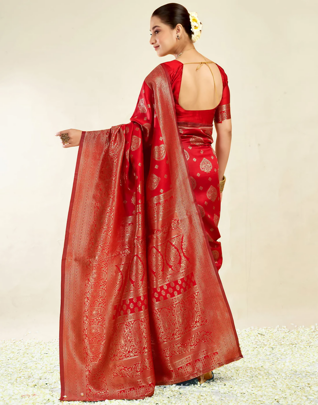 AXONIT Royal Jacquard Saree with Golden Zari Butta & Brocade Border