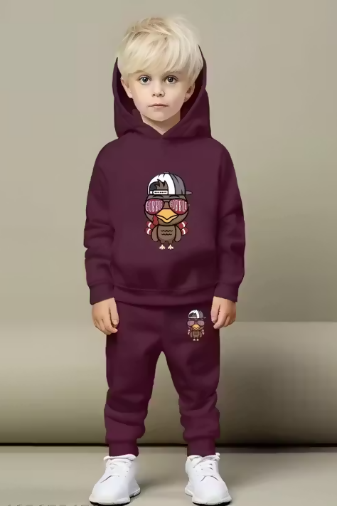 Kids Cotton Blend Winter Wear Hoodie Top & Bottom Set Luck Fashion