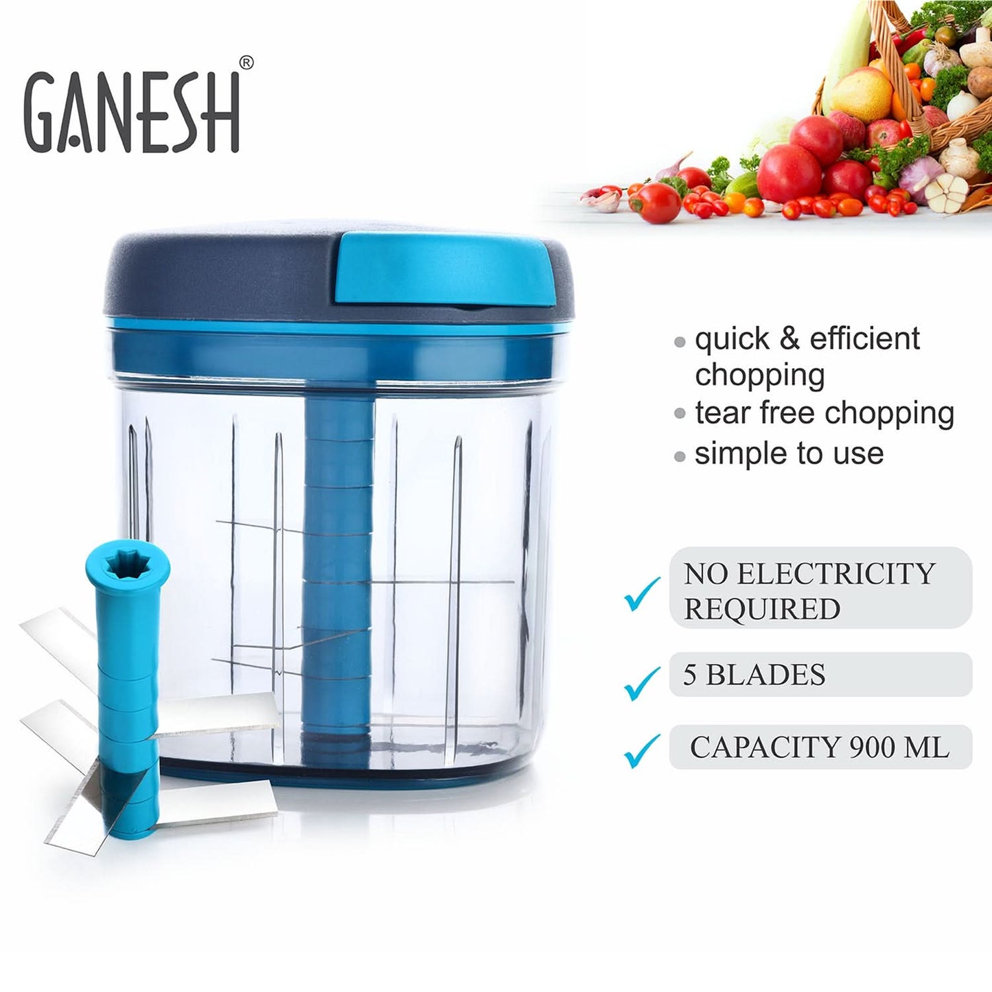 Ganesh XL Master Chopper – Jumbo 900ml with 5 Stainless Steel Blades