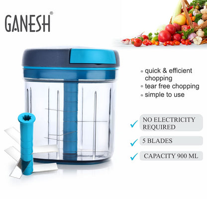 Ganesh XL Master Chopper – Jumbo 900ml with 5 Stainless Steel Blades