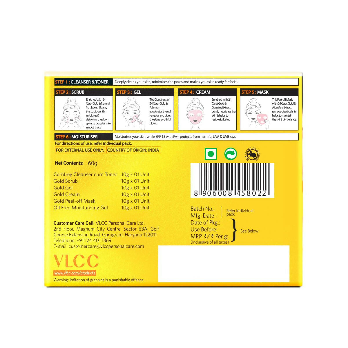 VLCC Gold Facial Kit. Bright & glowing skin - Parlour Glow (6 x 1.67 g)