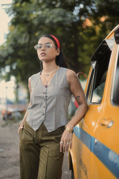 Athena Flat Front Cotton Twill Straight Fit Pants With Pintuck Detailing Studio Sienna