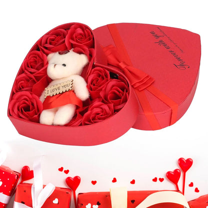 Valentine Gift Box – Teddy Bear & Soap Roses Set