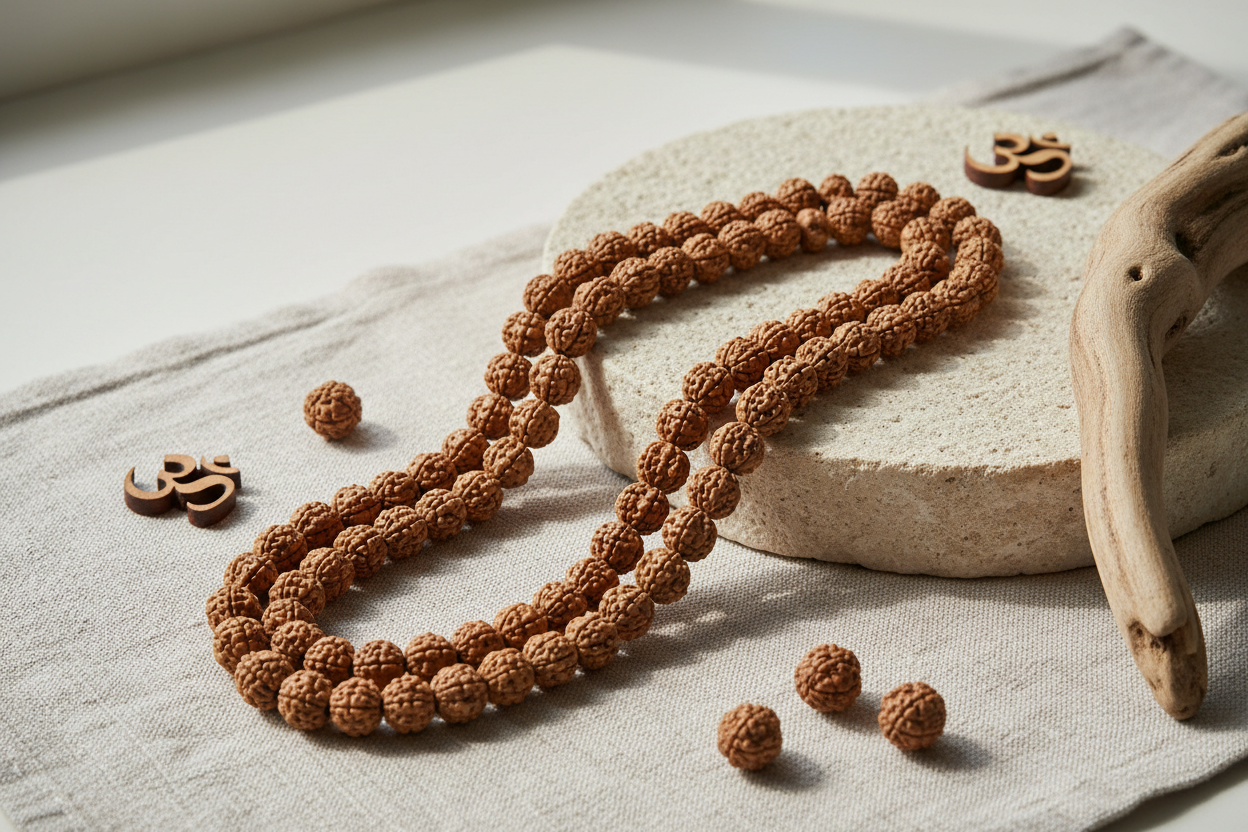 Natural Light Brown Rudraksha Mala – Prayer Beads for Meditation, Peace & Spiritual Protection