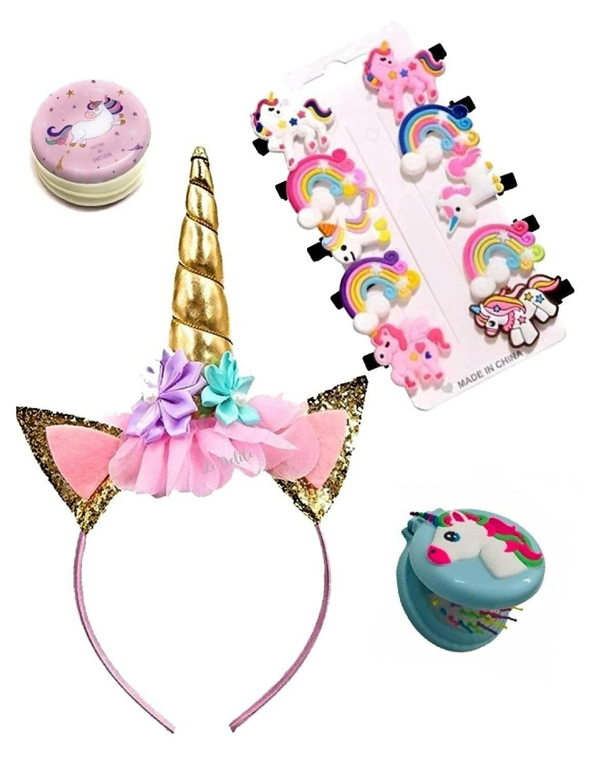 Unicorn Theme Hairband ,Mirror, Comb And Clips - HalfPe