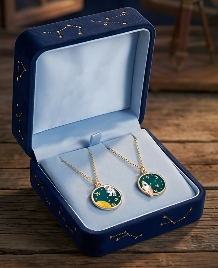 Astronaut & Rocket Celestial Pendant Necklace Set (2 Pieces)