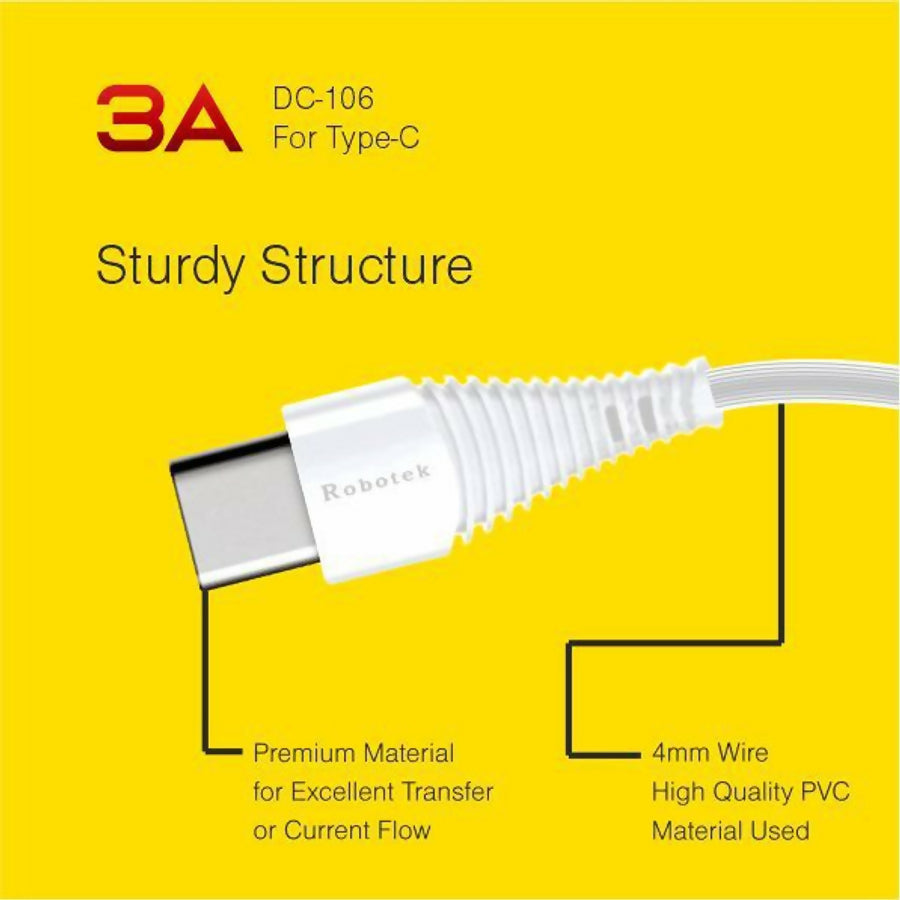 Robotek USB Type C Cable 1 m DC 106 Type-C (Compatible with Mobile, White, NA)