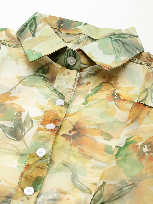 Bollywood Vogue Ready To Wear Yellow Organza Digital Printed Coat Style Dress