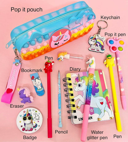 LE DELITE POP IT Pouch/WIREBOUND Bubble POP UP Fidget Stress Relief Silicon Pencil Box case/Stylish Kids Notebook School Stationary Sling Pouch Combo - HalfPe