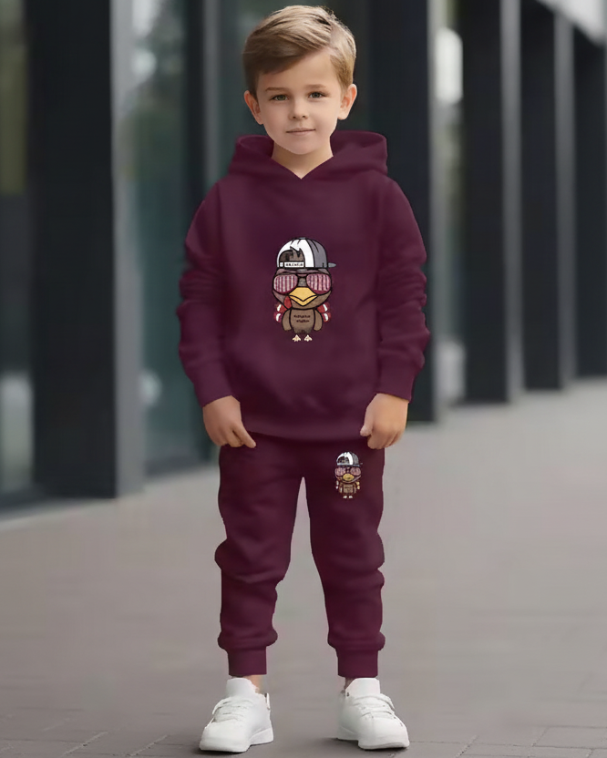 Kids Maroon Hooded Sweatshirt & Joggers Sportswear Set Luck Fashion