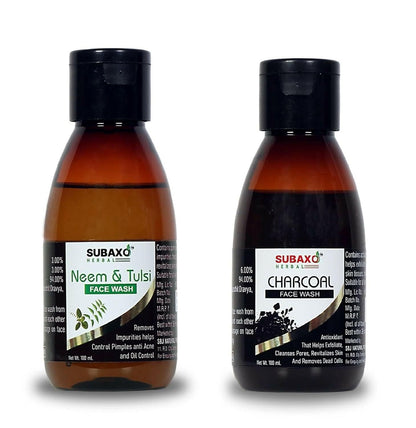 SUBAXO Neem & Tulsi Herbal Face Wash (100ml) and Charcoal Face Wash (100ml) Combo Pack - HalfPe