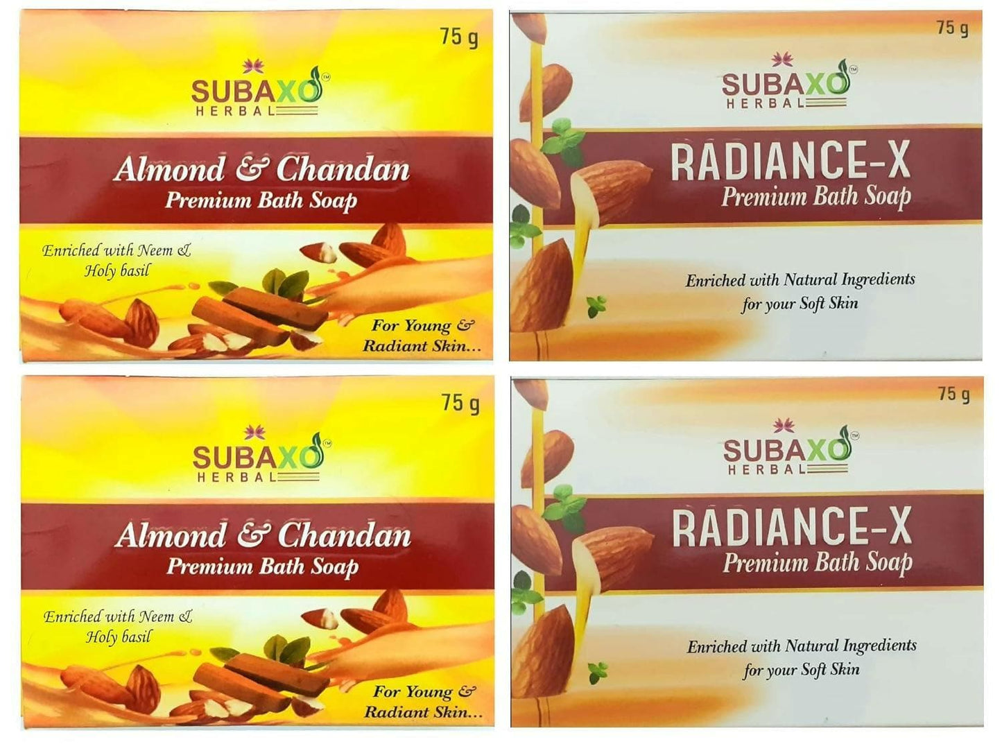 SUBAXO Almond & Chandan + Radiance-x Bath Soap Combo (4x75g,Pack Of 4) - HalfPe