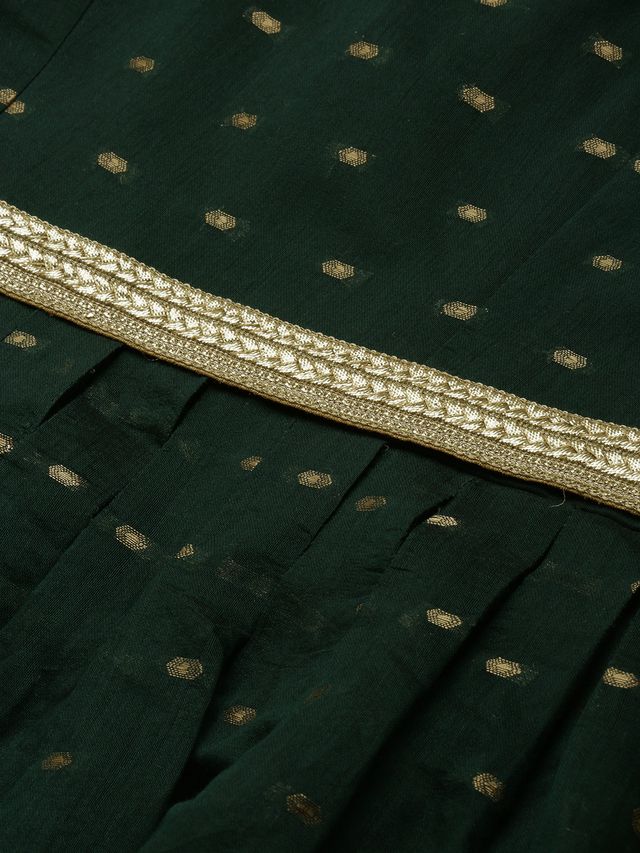 Bollywood Vogue Ready To Wear Teal Green Art Silk Cotton Jacquard Dress