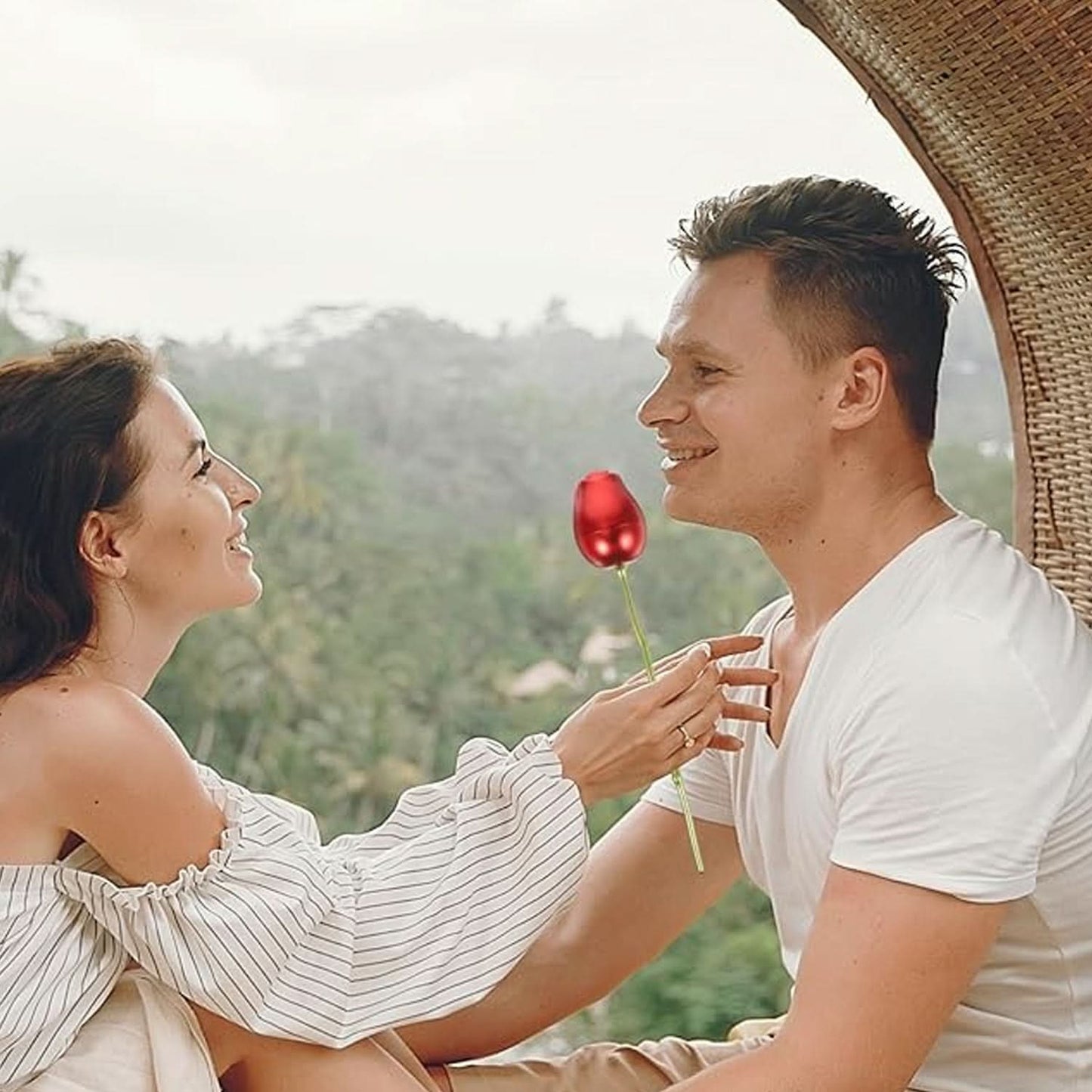 Metal Red Rose Jewelry Box for Couples