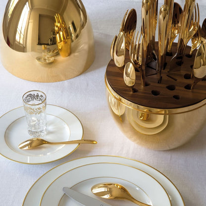 Premium 24-Piece Golden Cutlery Set with Stylish Oval Stand