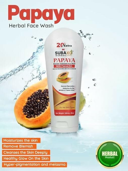 SUBAXO Papaya Herbal Face Wash Remove Pigmentation & Moisturizes The Skin (120ml) - HalfPe