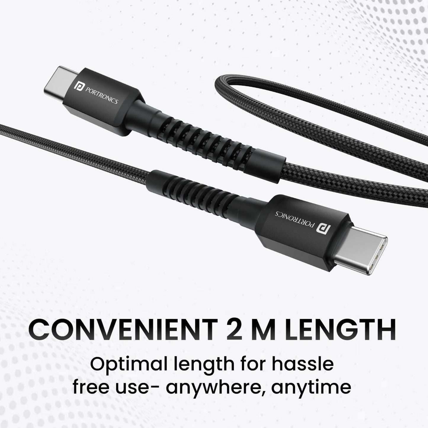 Portronics Konnect X 60W Unbreakable Nylon Braided Cable, 2M Fast Charging Cable For iPhone 15 Series, iPad, Samsung Galaxy (Black) Halfpe Deals