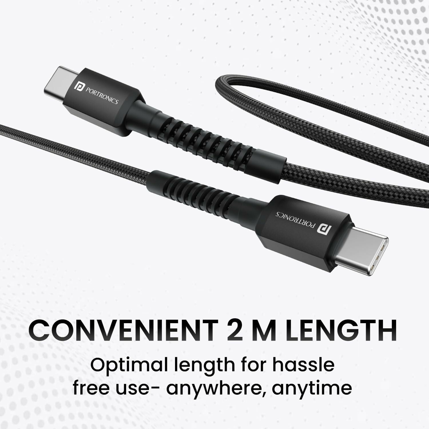Portronics Konnect X 60W Unbreakable Nylon Braided Cable, 2M Fast Charging Cable For iPhone 15 Series, iPad, Samsung Galaxy (Black) Halfpe Deals
