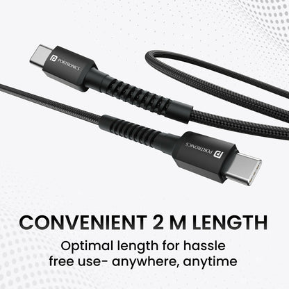Portronics Konnect X 60W Unbreakable Nylon Braided Cable, 2M Fast Charging Cable For iPhone 15 Series, iPad, Samsung Galaxy (Black) Halfpe Deals