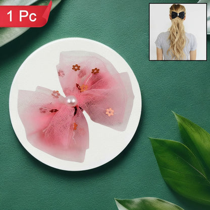 Hair Bow Knot Clip Suitable For Girls, Heart-Shaped Bow Children's Lovely Clips With Shiny Accessories(1 Pc)