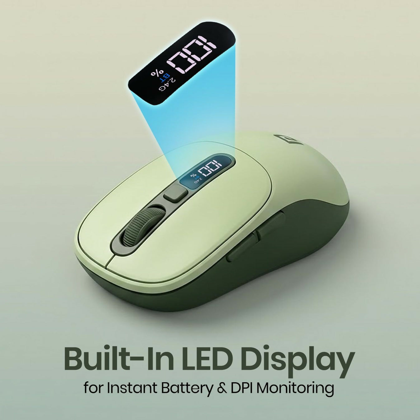 Portronics Toad 9 Wireless Bluetooth Mouse,Dual Wireless (BT + 2.4 GHz),Smart LED Display Ambidextrous Optical Mouse (2.4GHz Wireless, Bluetooth, Green)