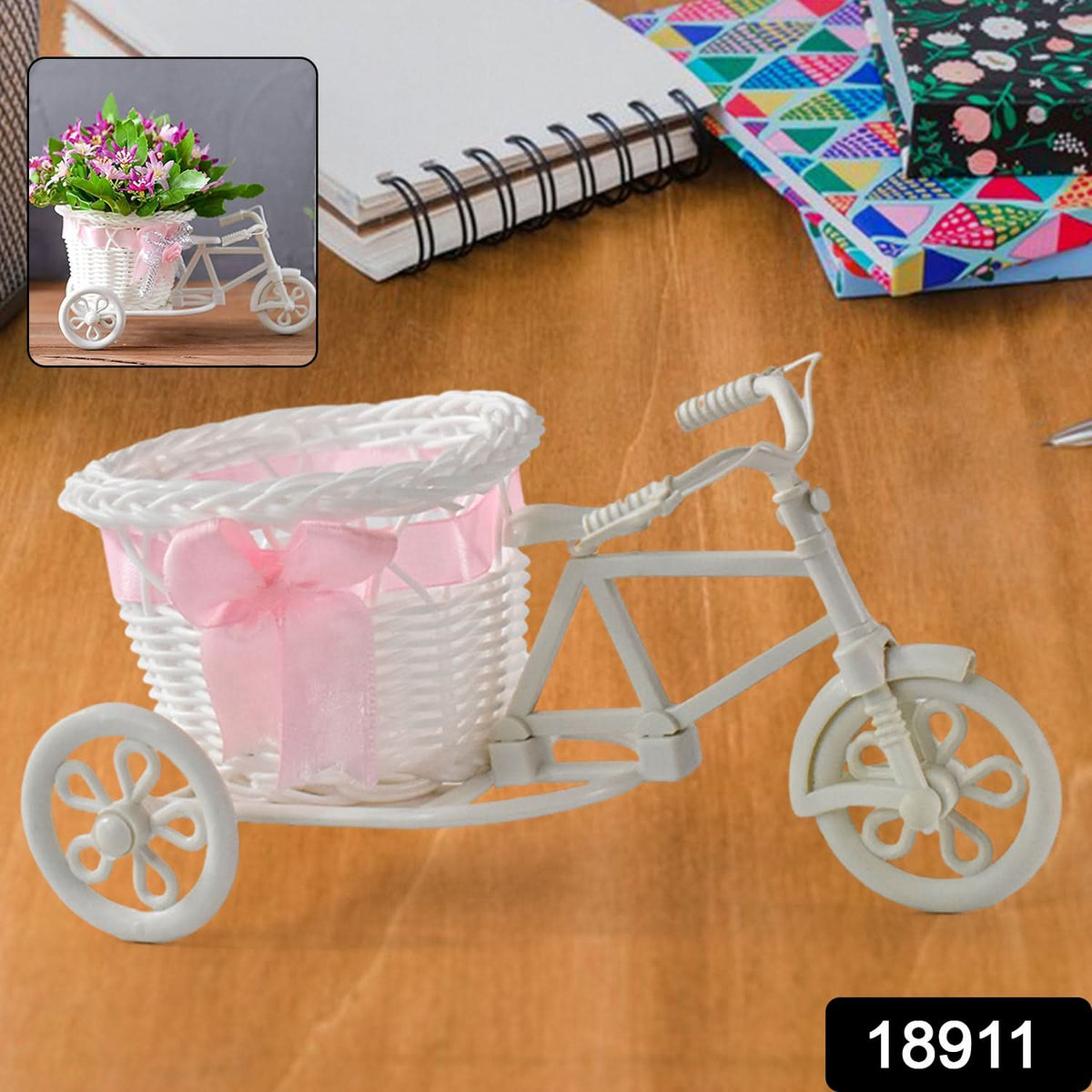 Plastic Cycle Flower Vases For Home Decor Bicycle Flower Pot Stand (1 Pc) HP DD