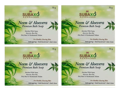 SUBAXO Neem & Aloevera Bath Soap Premium Bath Soap for Glowing Skin Anti Acne & Pimple Fighting Soap (4*75g Each, Pack Of 4) - HalfPe