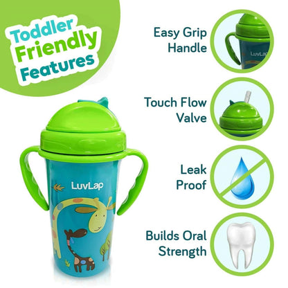 Luvlap tiny giffy soft straw sippy cup flid lid 18m+ 300ml (green) - HalfPe