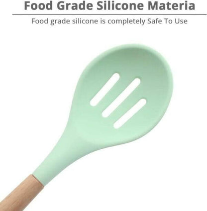 P-Plus International Silicone Cooking Spoon BPA Free 480°F Heat-Resistant Rubber Non-Stick Slotted Spoon for Mixing (Green) - HalfPe