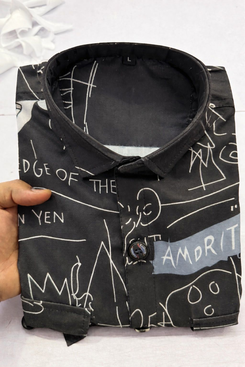 Henshika Men Printed Casual 3/4 Sleeve Shirt – Drop Style – Black - View 2